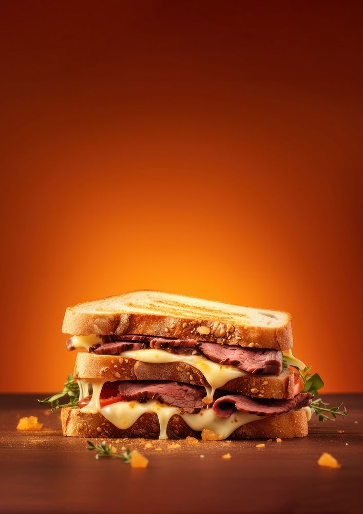 grill roast beef sandwich with melt cheese, isolated on color background.  