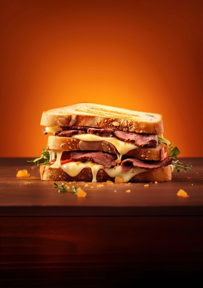 grill roast beef sandwich with melt cheese, isolated on color background.  