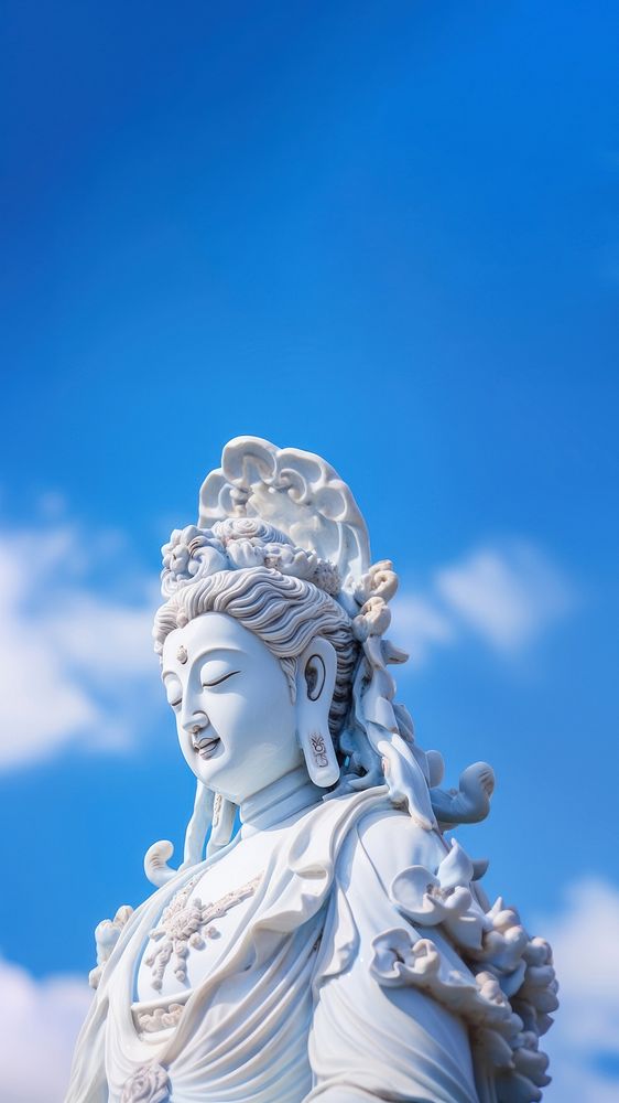 Photo of Guan Yin statue ceramic close up.  