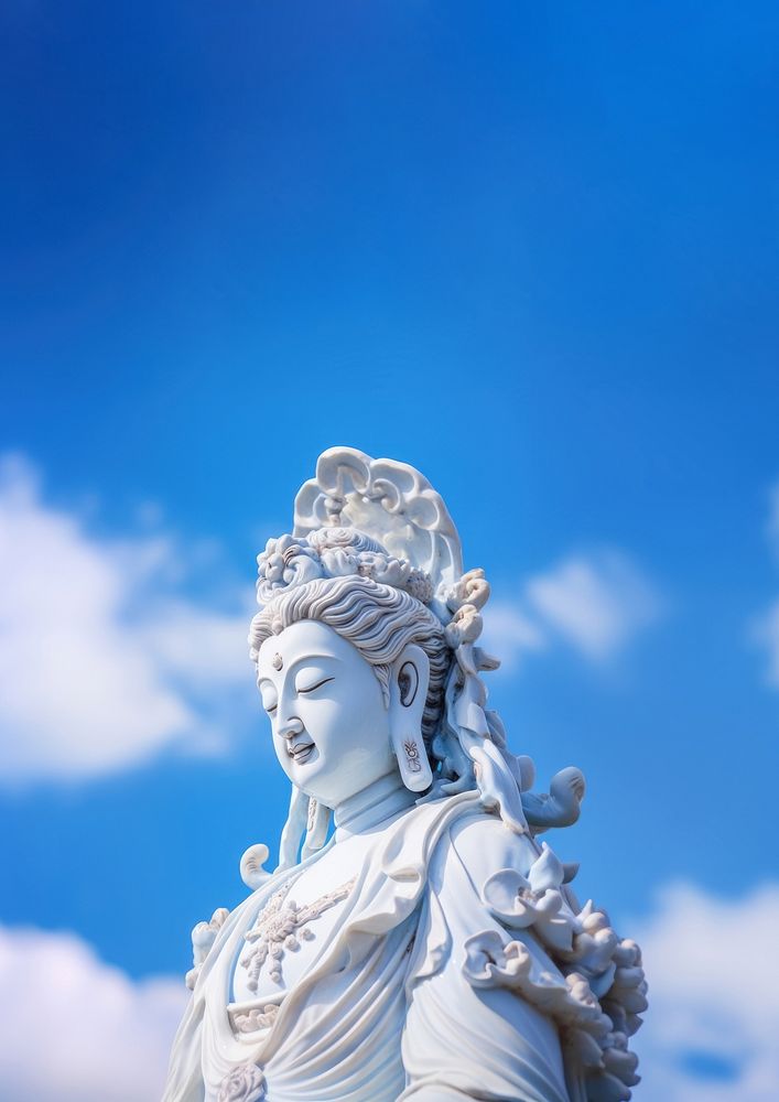 Photo of Guan Yin statue ceramic close up.  