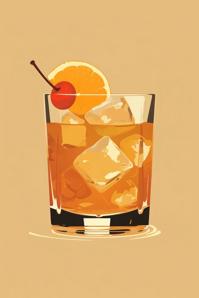 Classic old fashioned cocktail drink glass. 