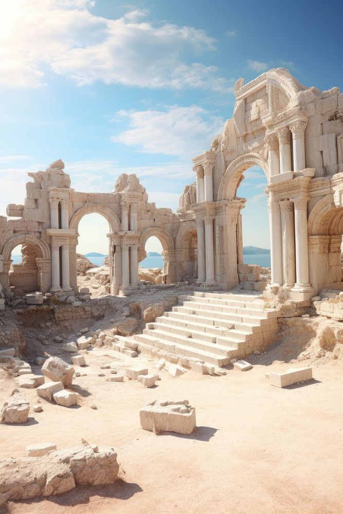Ancient ruins architecture building sunny. AI generated Image by rawpixel.