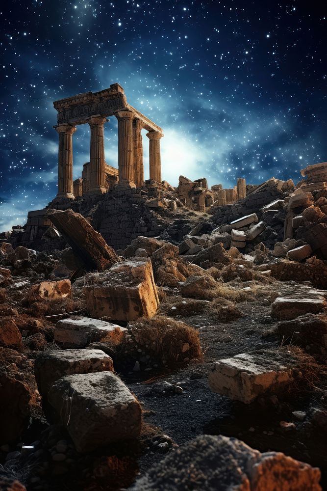 Ancient ruins architecture outdoors temple. AI generated Image by rawpixel.