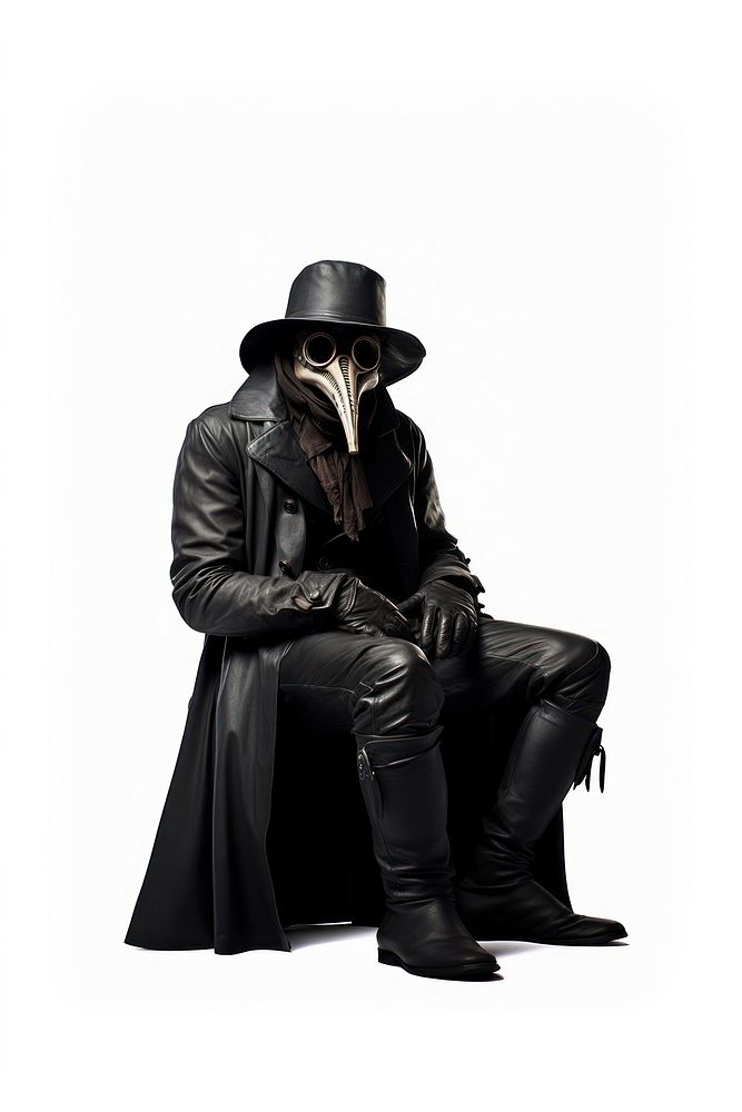 Plague doctor sitting photography footwear overcoat. AI generated Image by rawpixel.
