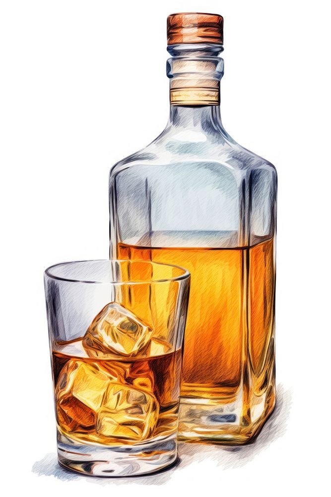 Glass whiskey drawing bottle. AI generated Image by rawpixel.
