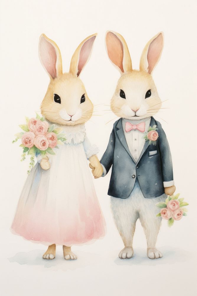 Couple rabbit costumes wedding dress drawing animal mammal. 