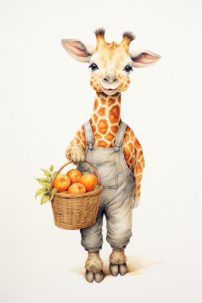 Basket portrait giraffe drawing. AI generated Image by rawpixel.