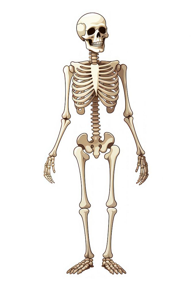 Skeleton cartoon white background standing. AI generated Image by rawpixel.