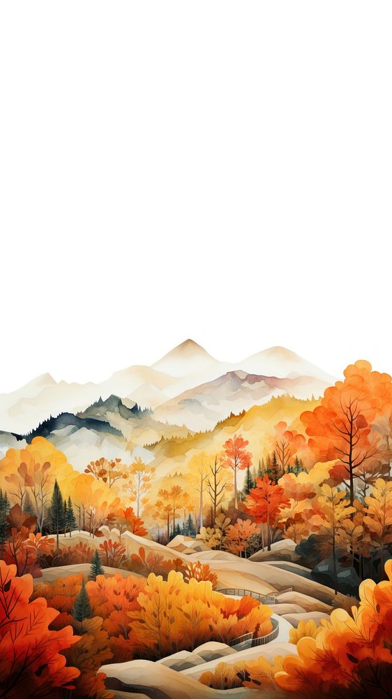 watercolor illustration of hills in autumn
