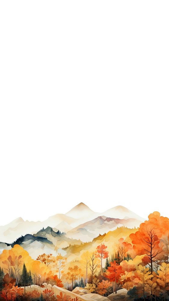 watercolor illustration of hills in autumn. 