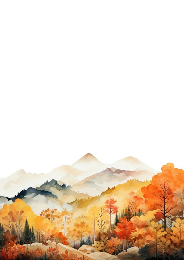 watercolor illustration of hills in autumn. 