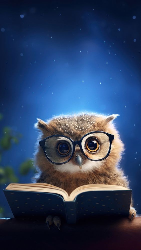 Cute owl reading a book. AI generated Image by rawpixel.