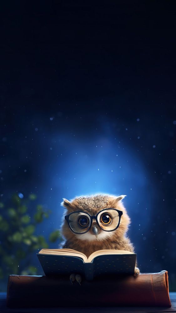 Cute owl reading a book. 