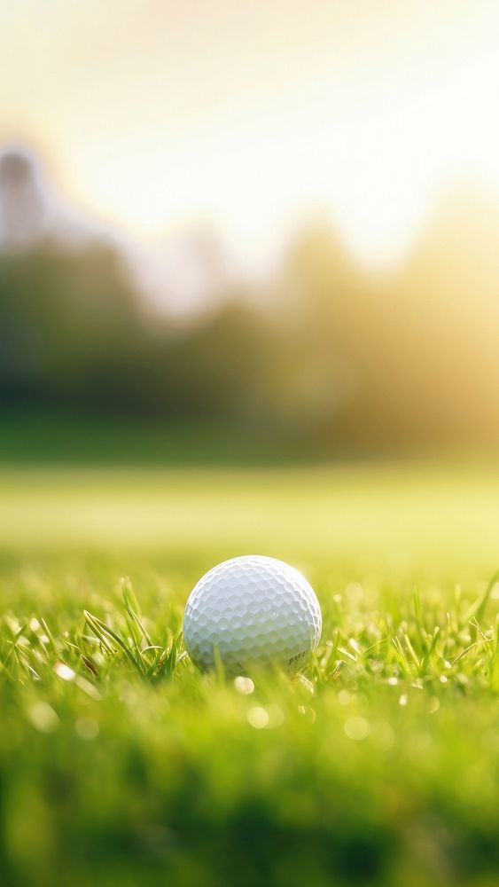 Photo of golf ball in the green grass close to the hole, natural light. 