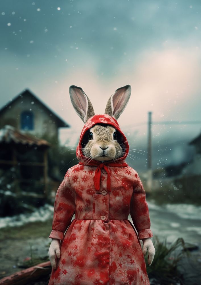 portrait of a rabbit in a dress, in the style of photo realistic techniques. 