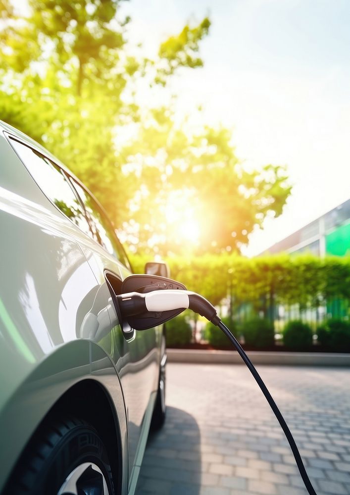 Electric car charging at modern home clean energy filling technology. AI generated Image by rawpixel.