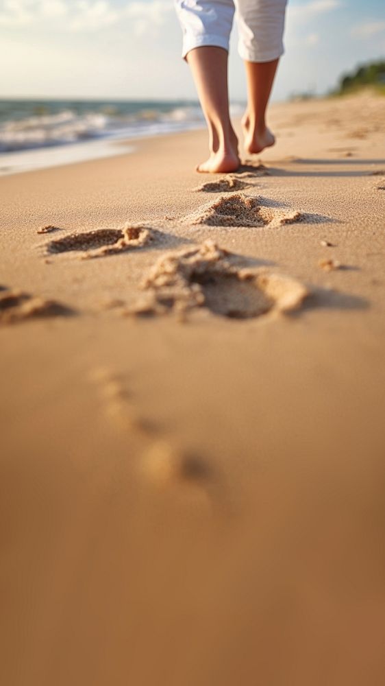 Human footsprint on sand beach in summer,. AI generated Image by rawpixel.