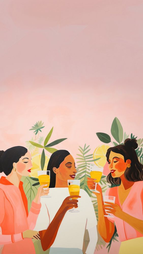 minimal simplified friends drinking cocktails, cheerful, children's book illustrations. AI generated Image by rawpixel.