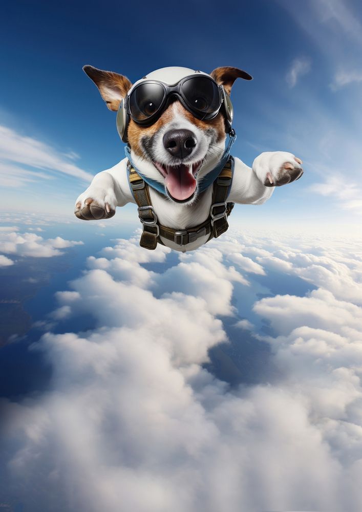 Dog skydiving animal. 