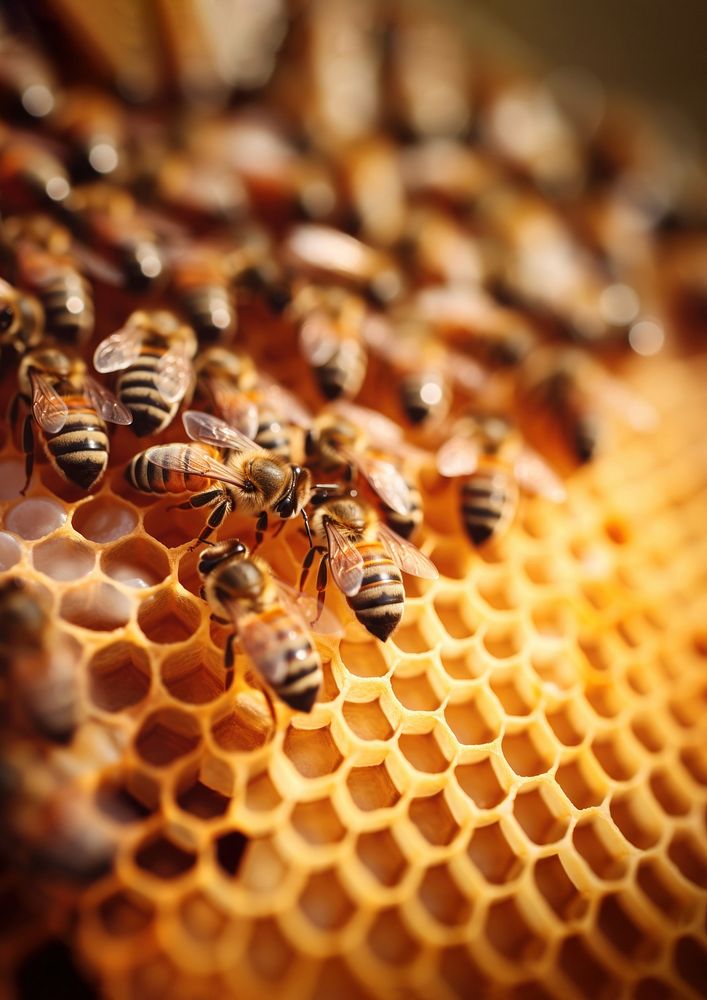 Bees on honeycomb, agriculture. 