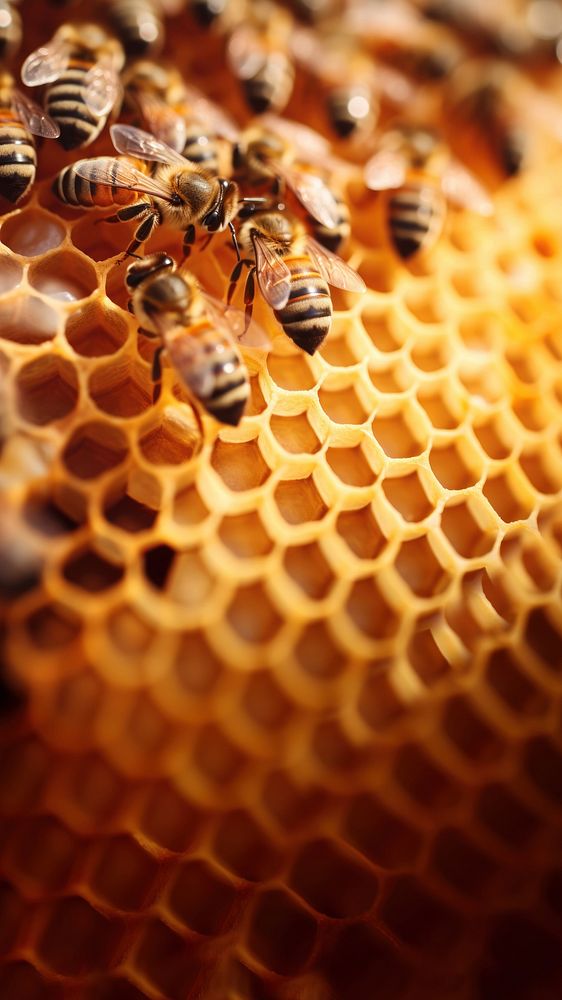 Bees on honeycomb, agriculture. AI generated Image by rawpixel.
