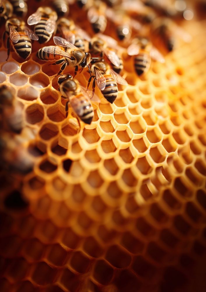 Bees on honeycomb, agriculture. 