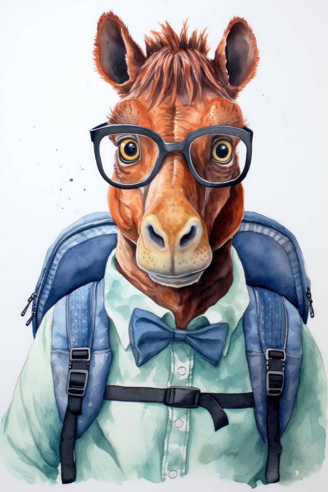 Horse student portrait glasses animal. AI generated Image by rawpixel.