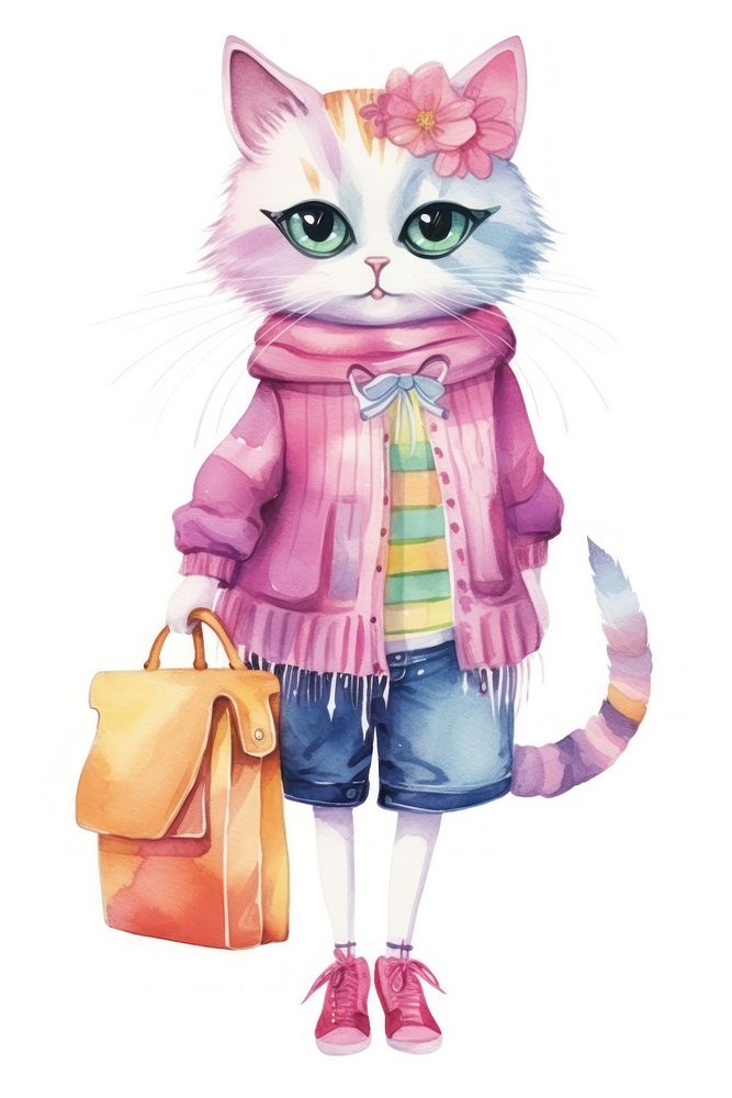 Cat fashionista animal handbag mammal. AI generated Image by rawpixel.