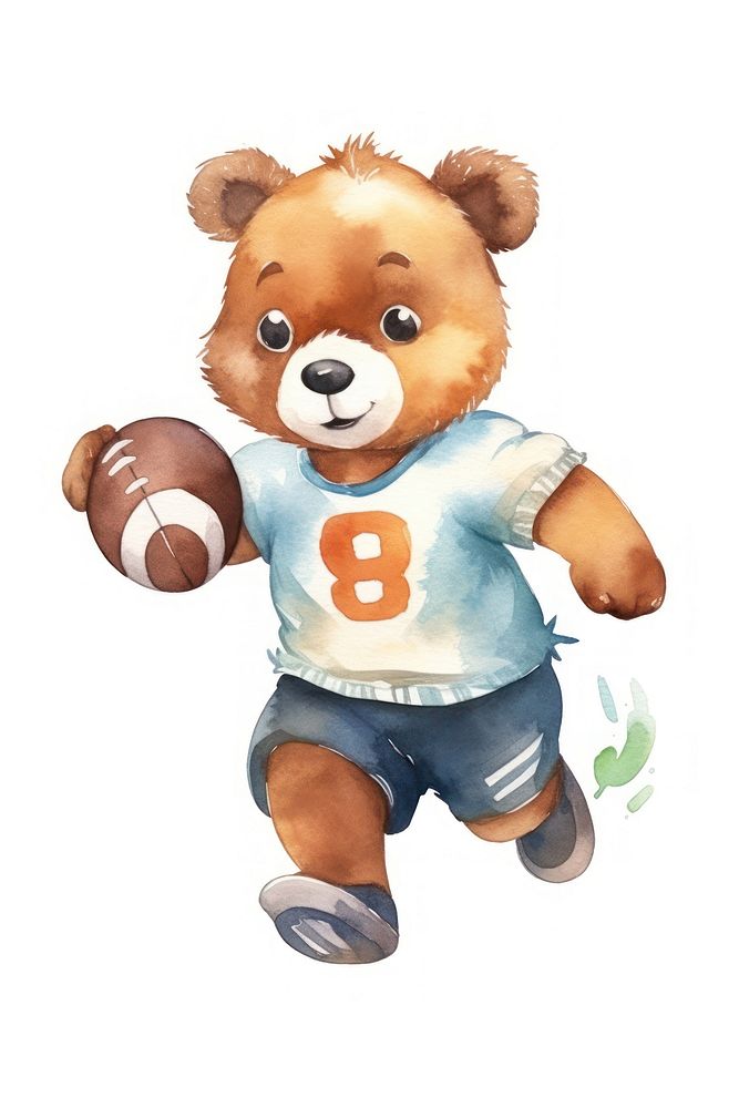 Bear playing football sports toy white background. AI generated Image by rawpixel.