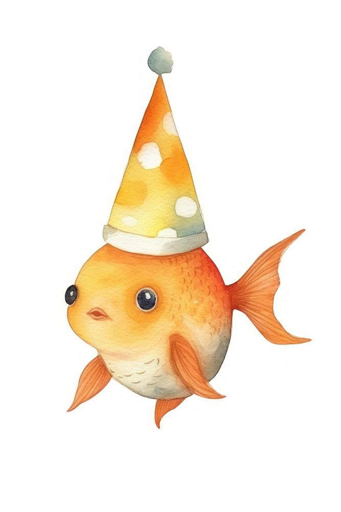 Goldfish cartoon party hat character. AI generated Image by rawpixel.