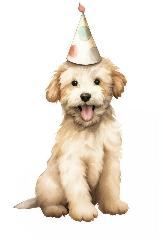 Party hat character Labradoodle puppy cartoon. 