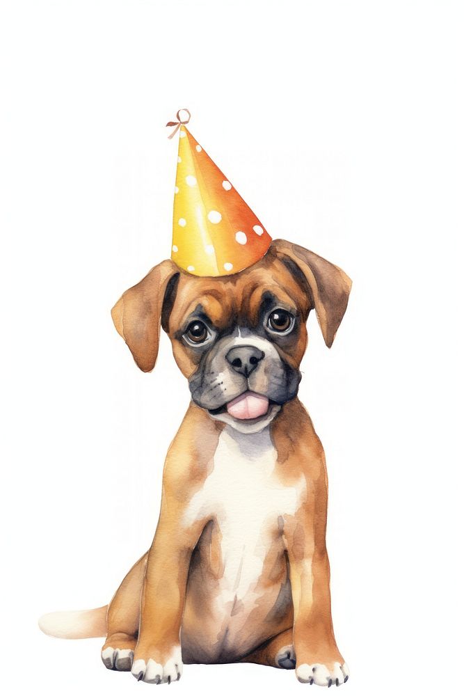 Boxer party hat wearing puppy. AI generated Image by rawpixel.
