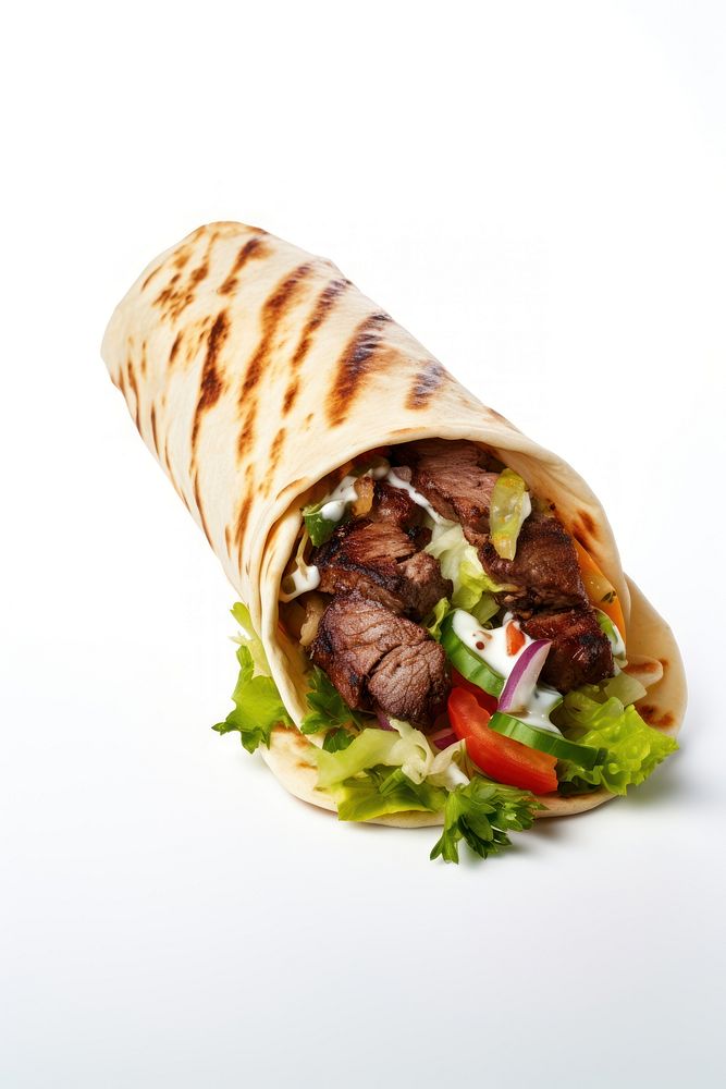 Kebab bread food white background. 