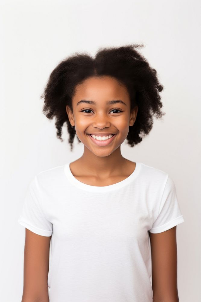 Teen age girl portrait t-shirt smiling. AI generated Image by rawpixel.