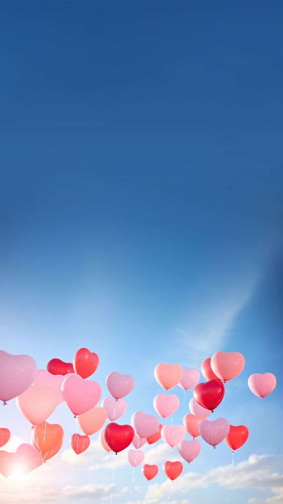 a real photo of heart-shaped balloons floating up in the air. AI generated Image by rawpixel.