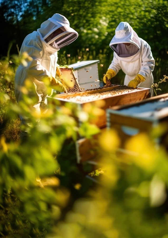 Beekeeper apiary farm. AI generated Image by rawpixel.