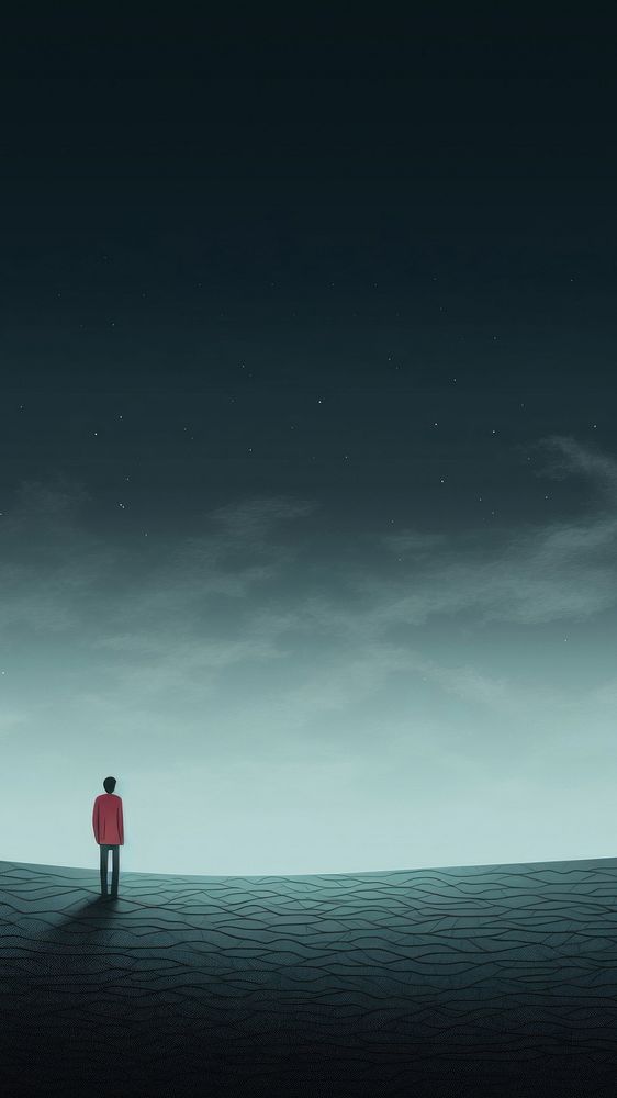 illustration of sad person standing alone. 