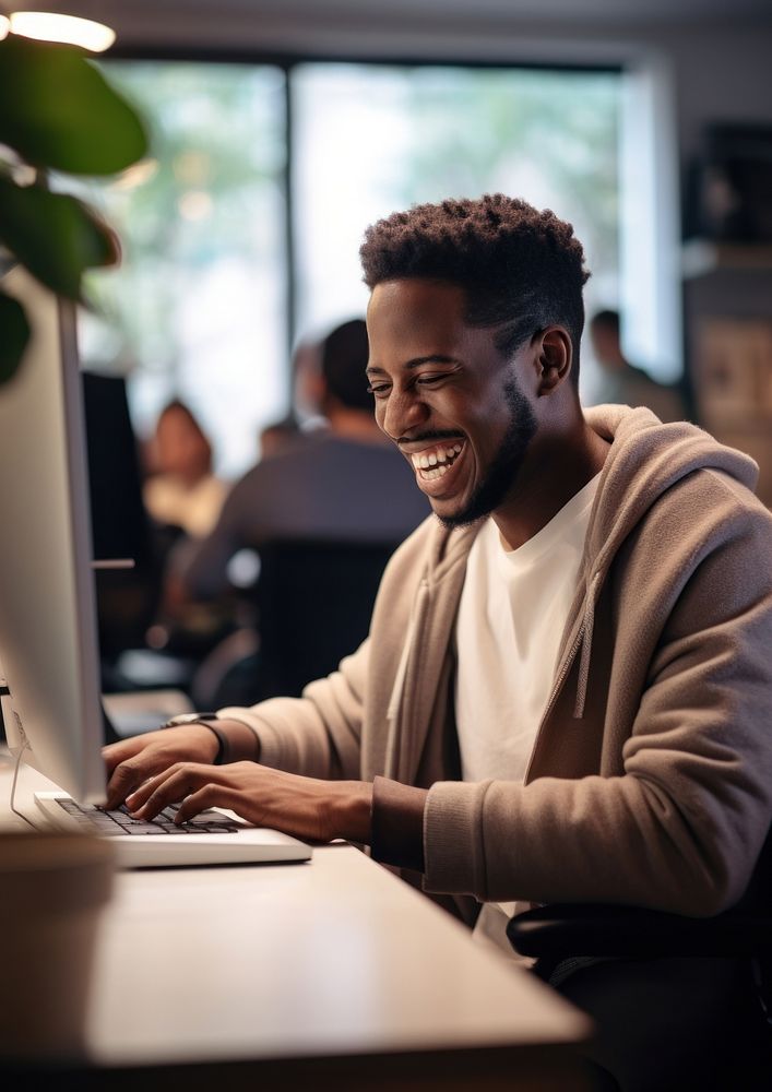 Computer smiling laptop office. AI generated Image by rawpixel.