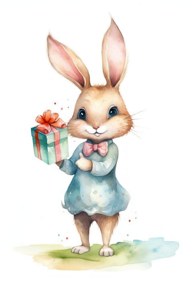 Rabbit character holding small gift box celebration mammal animal. 