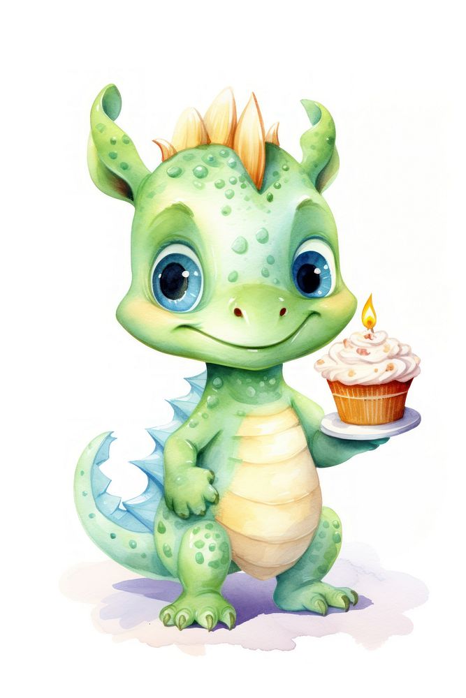 Dragon cute character dessert animal green. 