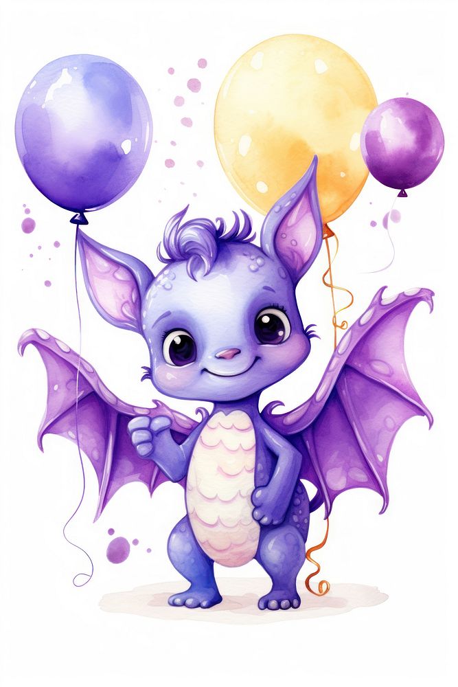 Dragon cute character balloon animal purple. 