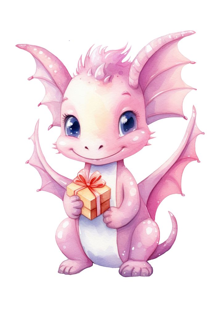 Dragon cute character animal celebration pink. 