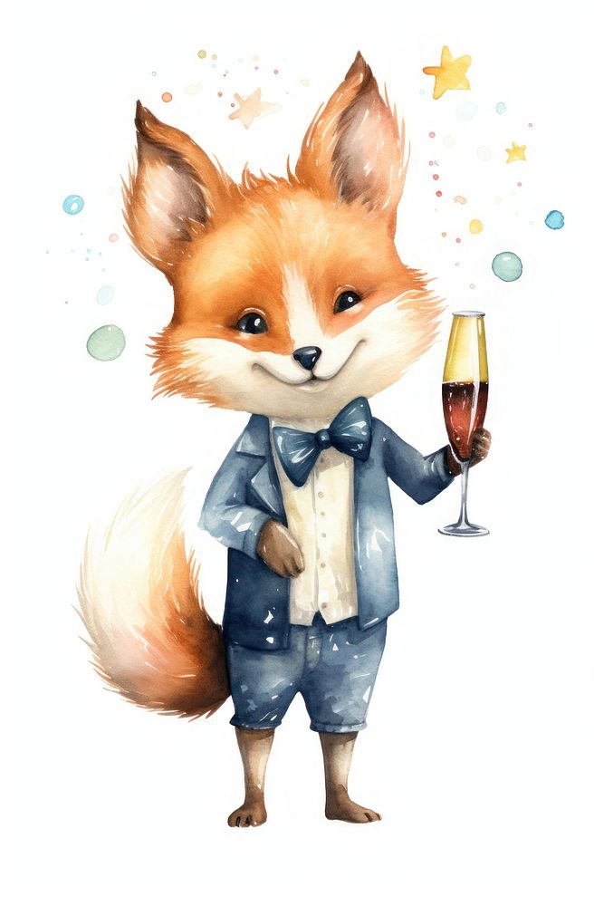 Fox character holding champagne animal mammal cute. AI generated Image by rawpixel.