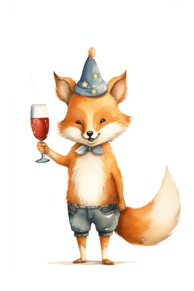Fox character holding champagne animal celebration mammal. AI generated Image by rawpixel.