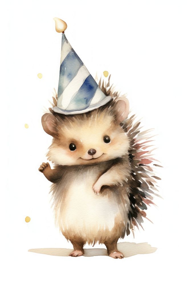 Hedgehog character wearing party hat animal rat celebration. AI generated Image by rawpixel.