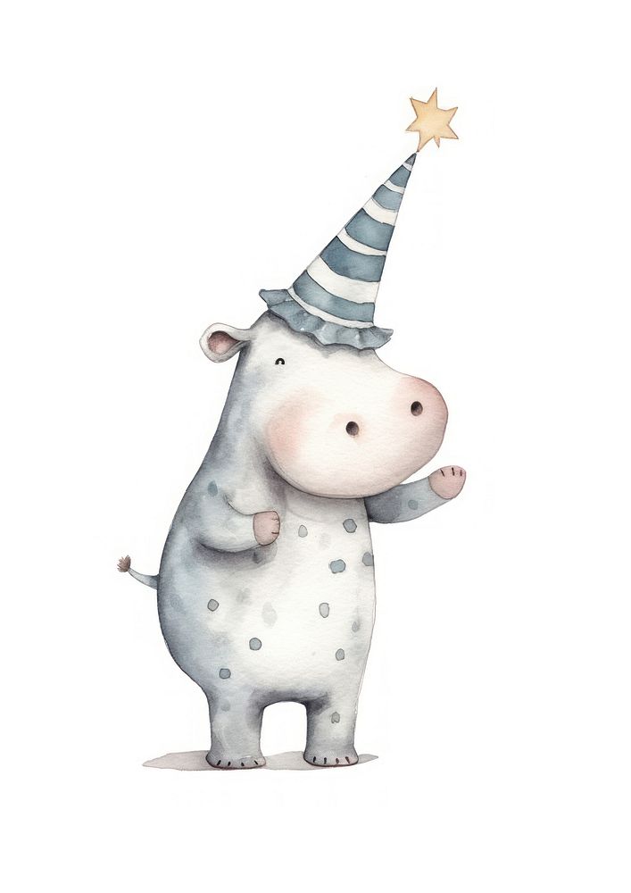 Cute hippo playing trumpet animal white background representation. AI generated Image by rawpixel.