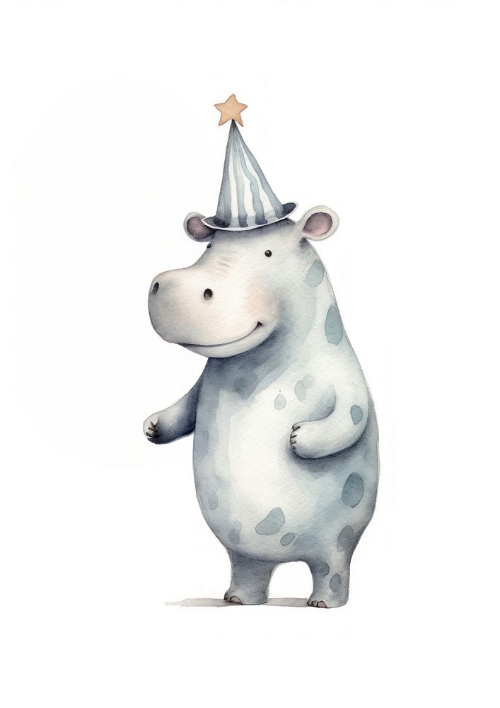 Cute hippo playing trumpet mammal animal white background. AI generated Image by rawpixel.