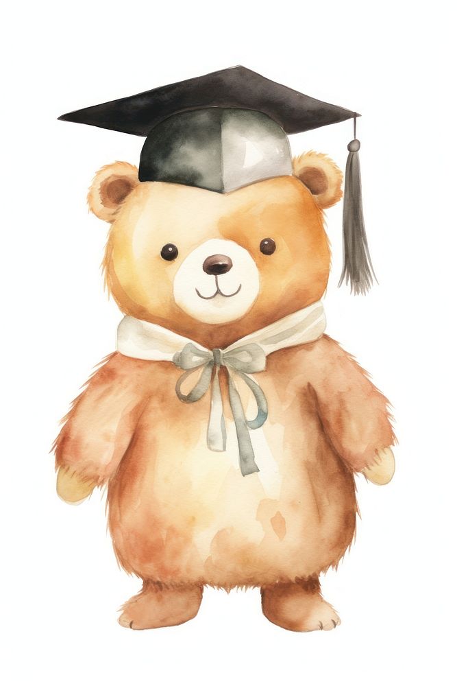 Bear graduation cartoon toy white background. AI generated Image by rawpixel.