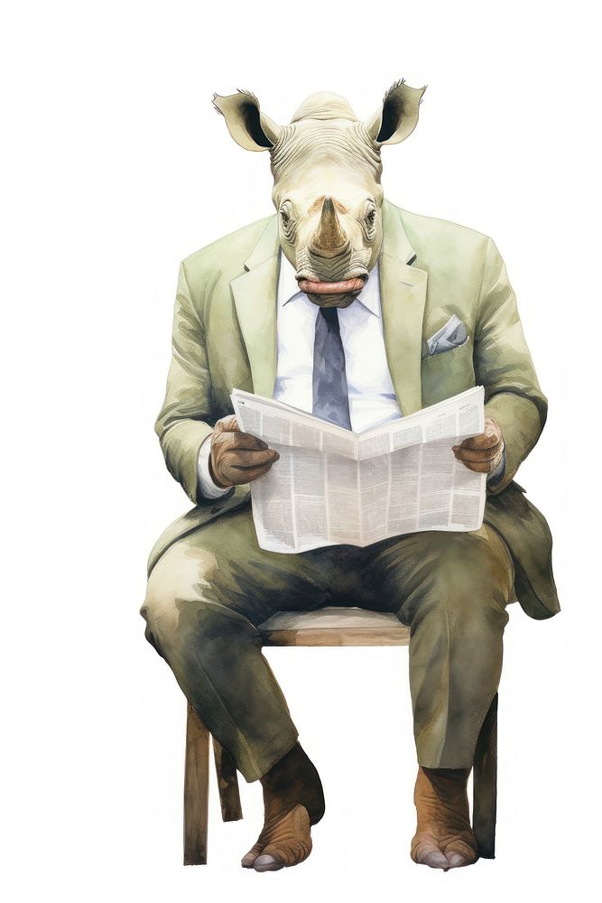 Rhino businessperson animal sitting reading. AI generated Image by rawpixel.