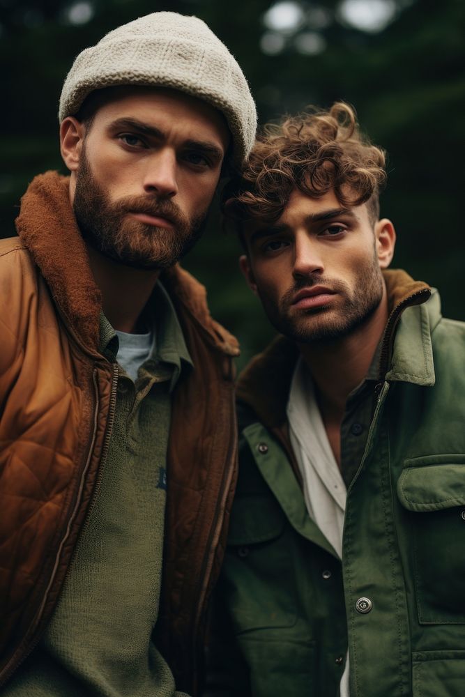Two men portrait outdoors jacket. AI generated Image by rawpixel.